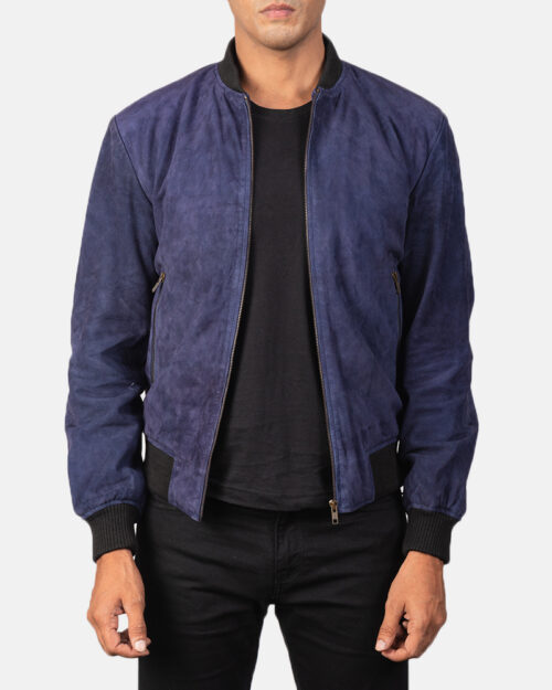 Shane Blue Suede Bomber Jacket